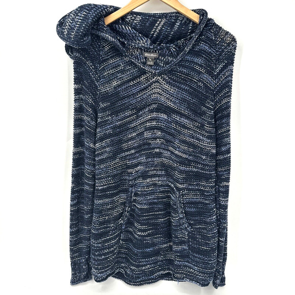 Eddie Bauer Hoodie Womens XL Blue Marled Open Knit Pullover Long Sleeve Boho - Picture 1 of 8